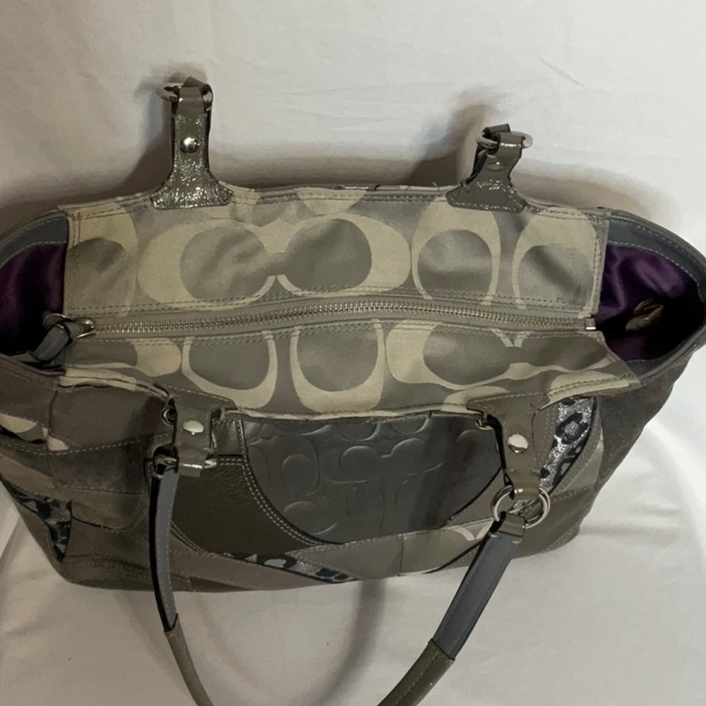 Coach F15459 Ocelot Tote Taupe Neutral Tones Patchwork Leather Suede Jaquard Bag - Picture 8 of 15